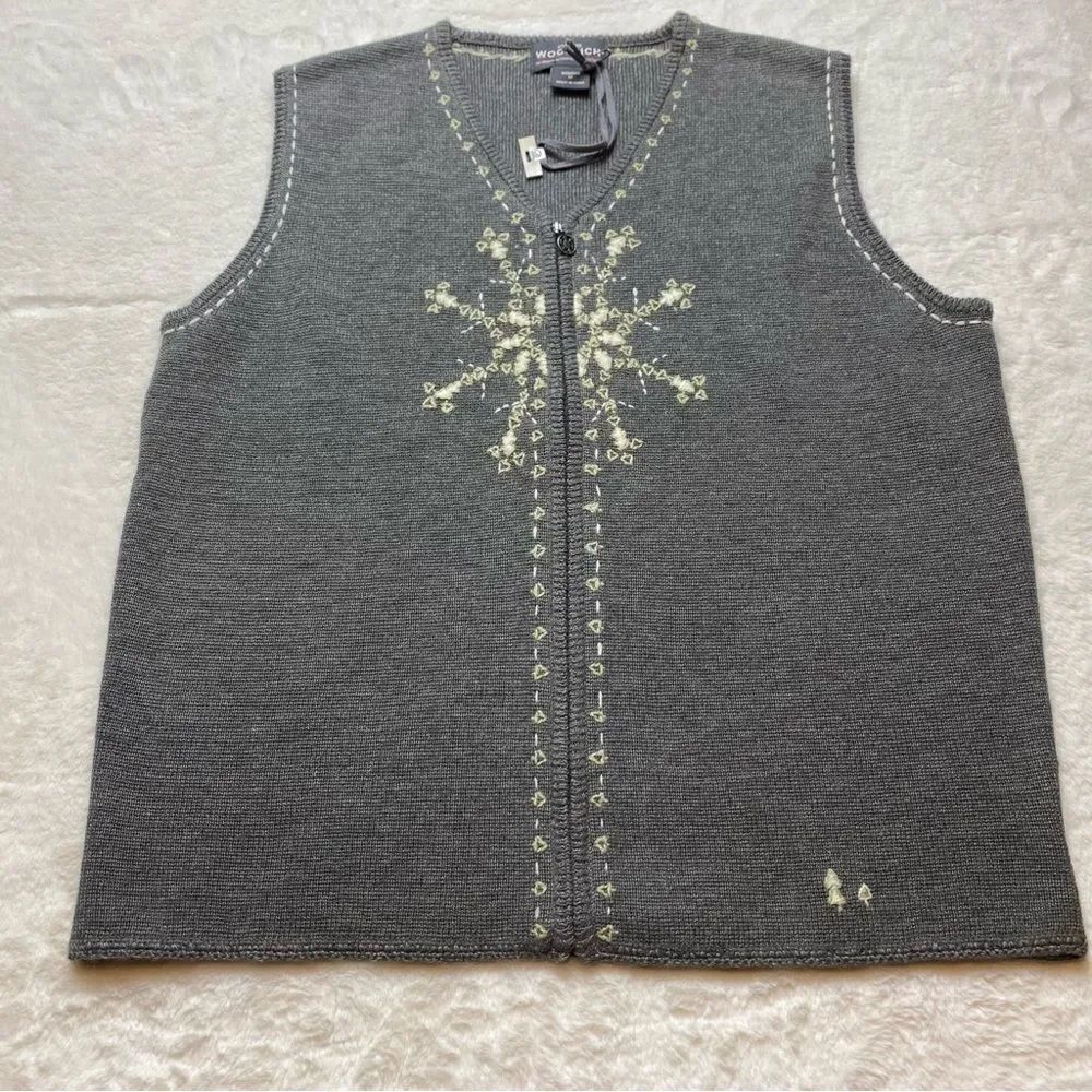 Woolrich Gray Embroidered Knit Zip Front Vest Size Medium